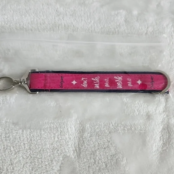 Thirty-One Hang It Up Pink Black White Wish Work For It Key Fob Wristlet NWT