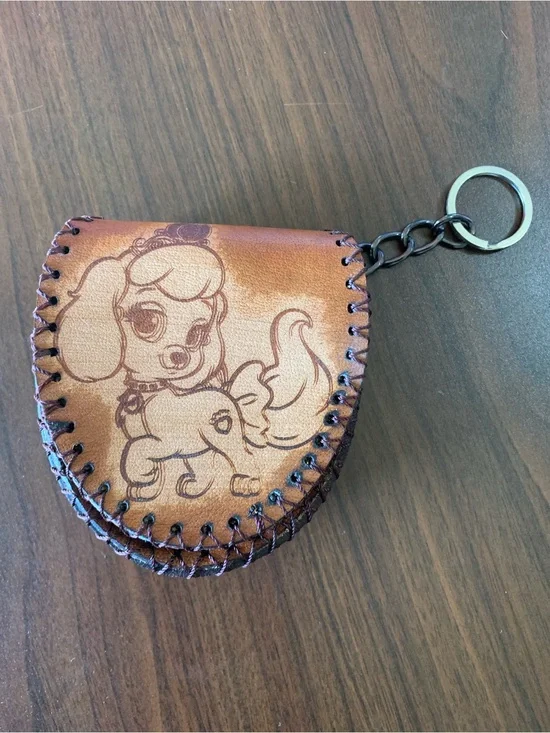 Brown Leather Poodle Key & Card Holder Keychain