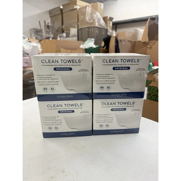 Clean Towels XL Face Towels 100% Disposable CompostableSkincare 50ct NEW(4pack)