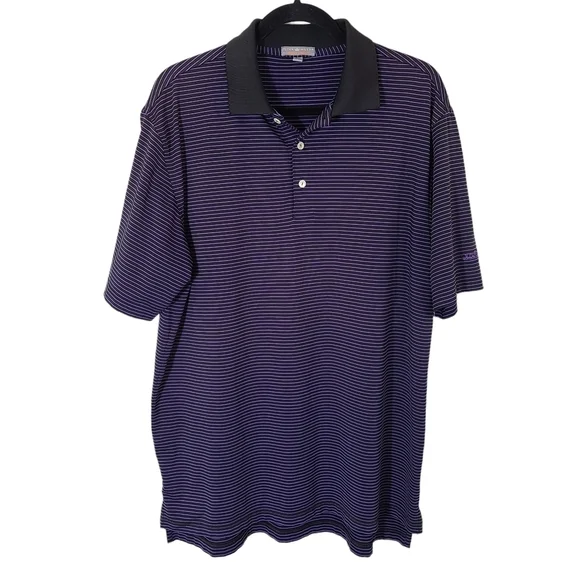 Peter Millar Summer Comfort Purple and Black striped Polo golf‎ shirt Large logo