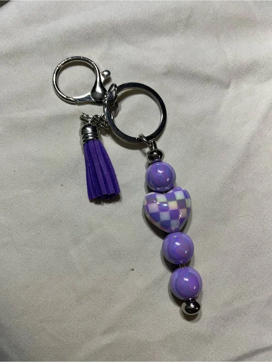 Purple Heart Bead Keychain with Tassel - Women Accessories