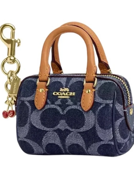 Coach Navy Denim Signature Mini Satchel with Tan Leather Handles