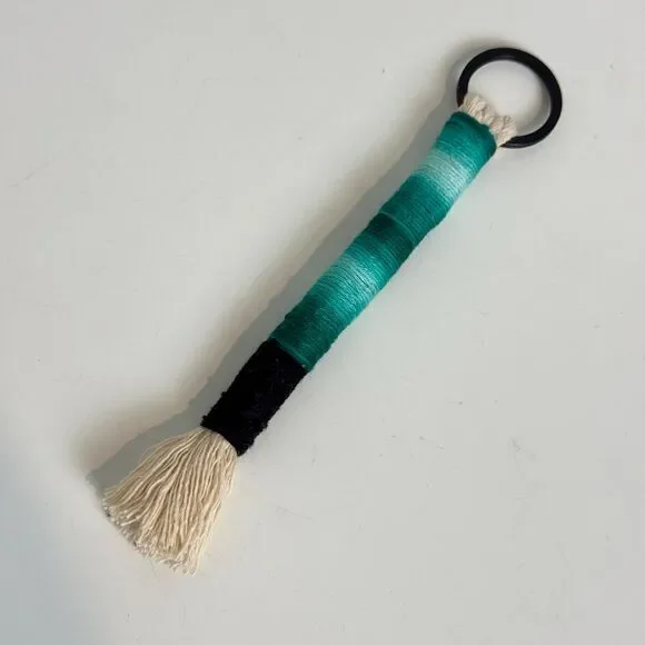 Handmade Macrame Wrapped Cotton 5.5” Keychain: Green New