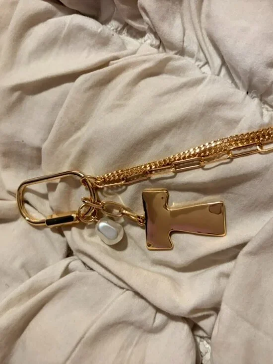 Free People Gold Tone Letter T Charm Bag Charm