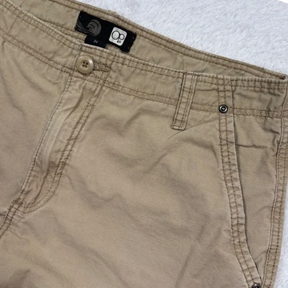 Y2K OP Cargo Shorts Mens‎ 34 Sand Khaki Ripstop Cotton Multi Pocket Street Surf