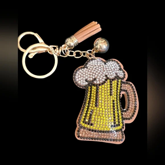 Beer Mug Rhinestone Bag Charm/ Keychain
