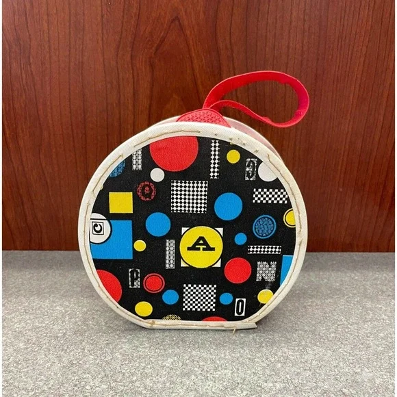 Vintage FAO Schwarz Round Small Purse Holder Pouch Geometric Squares Child Size