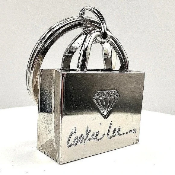 Vintage 90s Cookie‎ Lee Silver Tone Shopping Bag Purse Keychain Fob Charm Gift