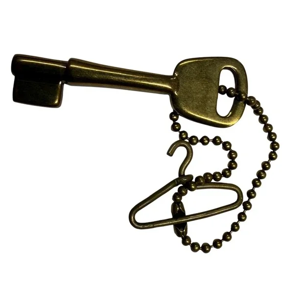 Fossil Vintage Brass Key Shape Keychain Charm 1954 with Mini Hanger Fob