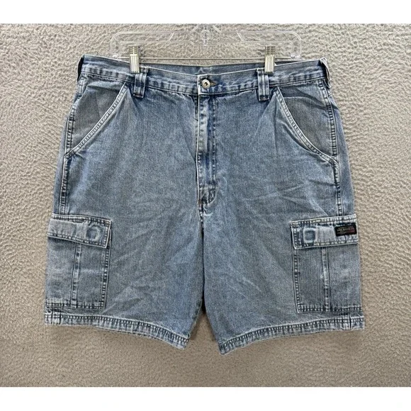 Vintage Wrangler‎ Shorts Mens 36 Blue Denim Cargo Jorts Workwear Grunge Y2K