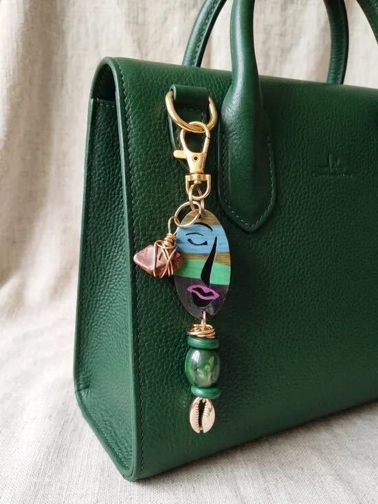 Handmade Face Hand-Painted Wood Keychain/Bag Charm Accessory