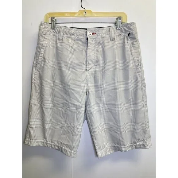 O'Neill Mens Sz 32 Gray Glen Plaid‎ Shorts Hybrid Zip-Pockets Golf Bermuda Board