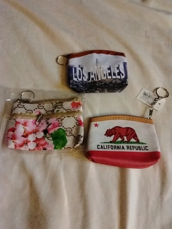 Los Angeles Mini Coin Pouch, California Republic & Floral Keyring Wallets