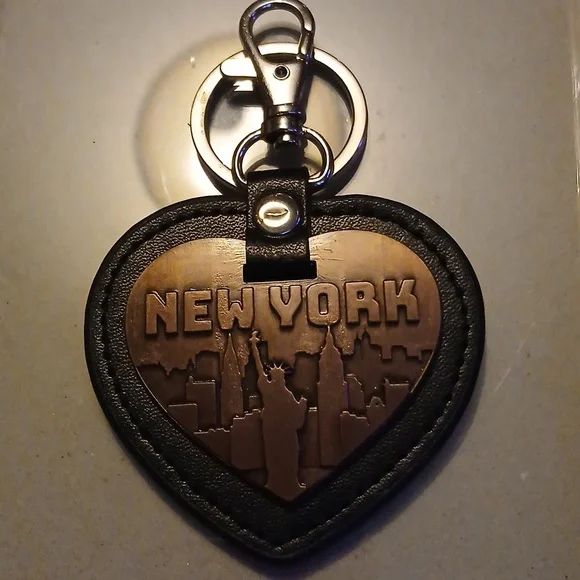 New York Heart Copper Leather Keychain Bag Charm