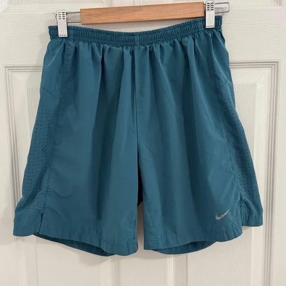 Nike Dri-FIT Running Shorts Mens Small Teal Blue Orange Liner Gym Athletic