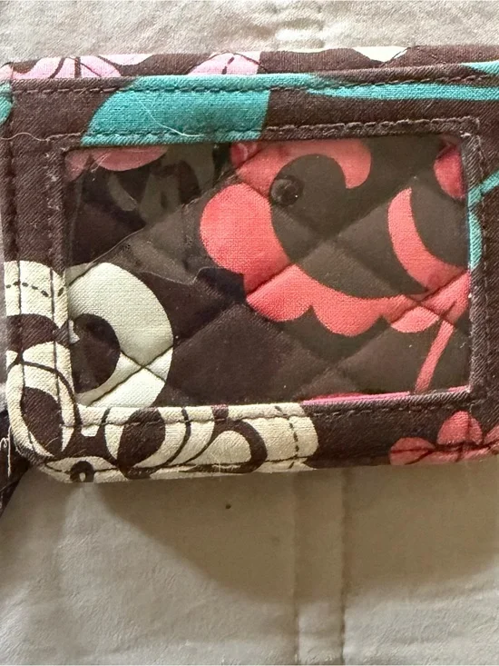 Vera Bradley Quilted Floral ID Wallet in Brown, Pink & Teal