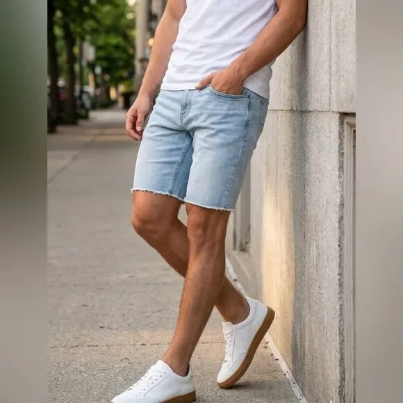 Original Use Skinny Jean Shorts Size 30 Light Wash Raw Hem Stretch Denim Y2K