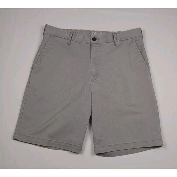 IZOD Saltwater Stretch Mens Size 32 Gray Flat Front Chino Shorts 9.5 Inseam