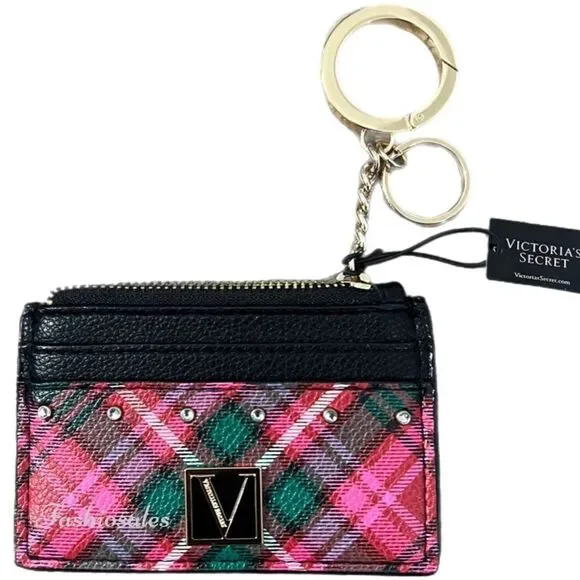 Victoria’s Secret Limited Edition Card Case Key Chain In Festive Bright Tartan