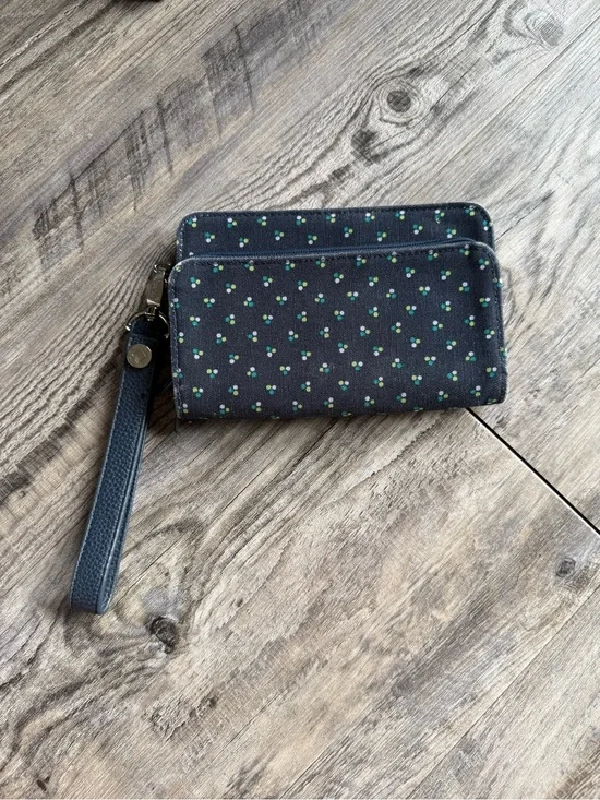 Thirty-One Zip Around Wallet Wristlet Blue Floral Print Phone Organizer