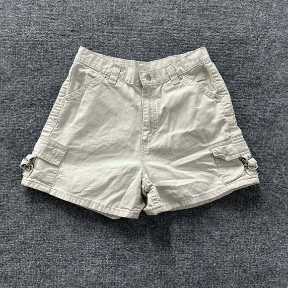 Lee Cargo Shorts Womens Size 8 M Tan Khaki High Waisted Cotton Utility USA Made