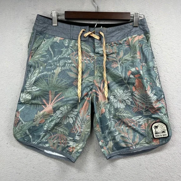 Howler Bros Board Shorts Mens 30 Green Tropical Floral Stretch Surf Swim Trunks