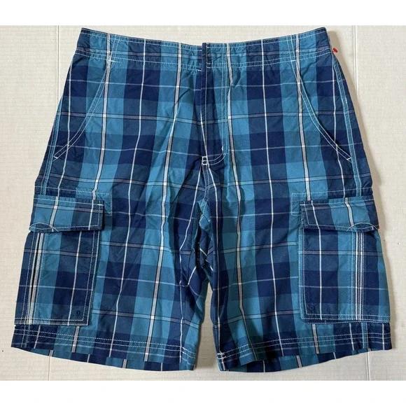 LL BEAN -‎ Men's Blue Plaid Hybrid Swim Trunk Boardshorts Shorts - Size 30x10