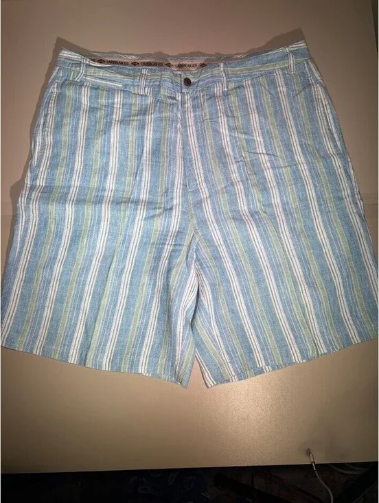 Caribbean Joe Men Size 38 Striped Shorts Blue Green White Summer Casual Beach