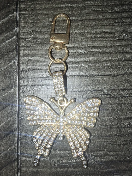 Gold Crystal Butterfly Key & Card Holder Bag Charm, Like New