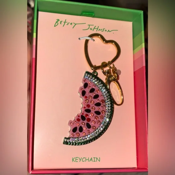 BETSEY JOHNSON Viral Watermelon Crystal-Encrusted Keychain Bag Charm NEW NWT