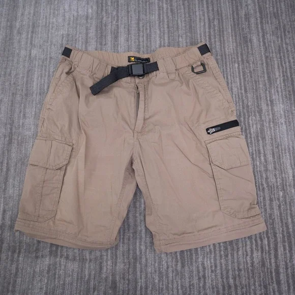 BC Clothing Co Men Tan Khaki Convertible Cargo Shorts Stretch Belted Size L x 30