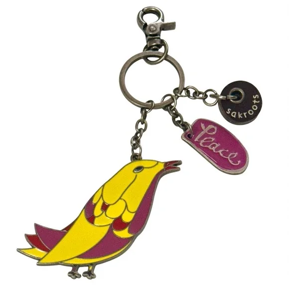 Sakroots Bird Peace Enamel Bag Charm Keychain Purse‎ Hangtag Boho Colorful
