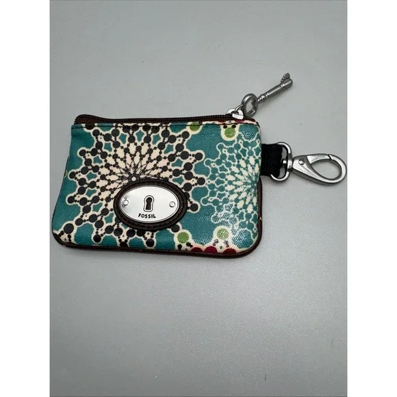 Fossil Mandala Key Per ID Coin Pouch Zippered Small Wallet Key Clip New