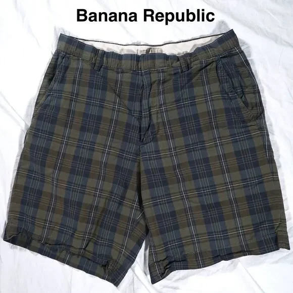 Banana Republic Plaid Shorts Green Blue Men's 31