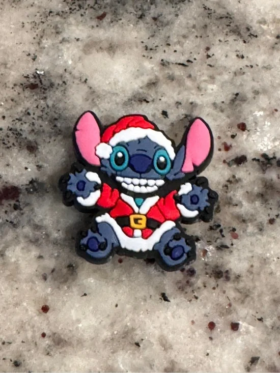 CROCS Blue Stitch Santa Jibbitz Charm with Red Hat and Pink Ears
