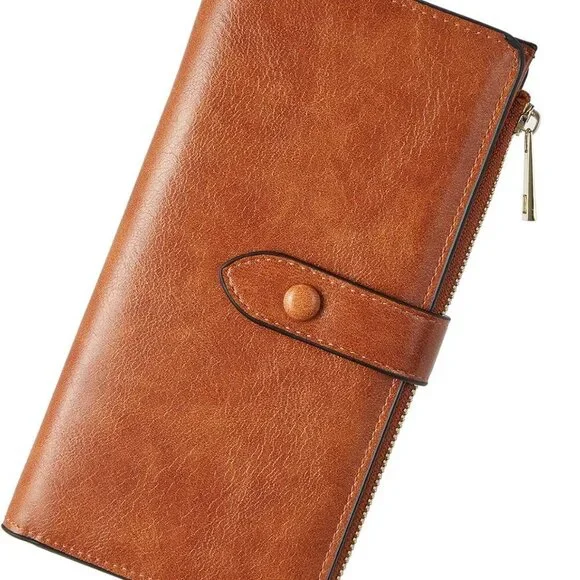Women’s Leather Wallet RFID Blocking Large Capacity Trifold Cardholder Clutch