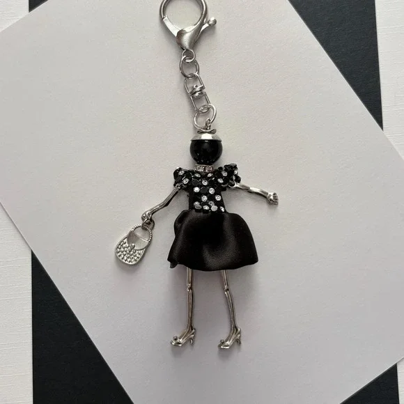 Black Dress and Rhinestone Fashion Girl Purse Charm‎