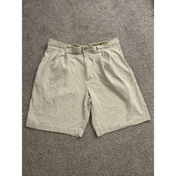 Jamaica Jaxx Silk Pleated Shorts Mens 36 Beige Excellent Herringbone Resortwear