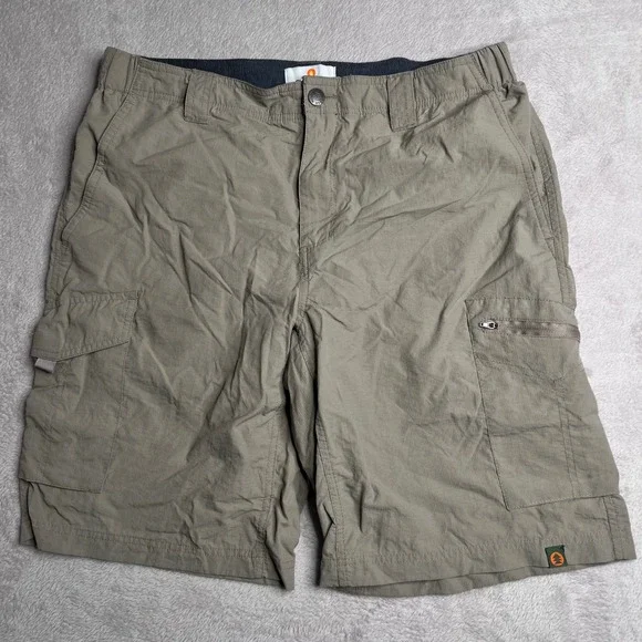 SUN RIVER CLOTHING CO Mens Cargo Shorts Khaki Nylon Polyester Zip Pocket Size 36