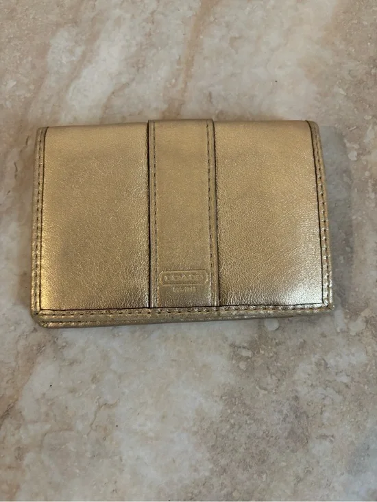 Coach Metallic Gold Leather Compact Card Case