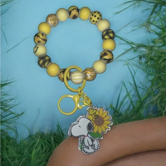 Hand Crafted Yellow and Black Key & Card Holder with Metallic Accents