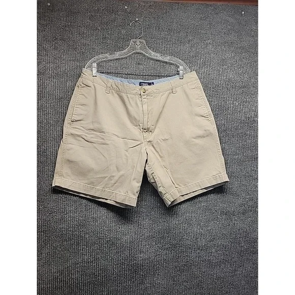 Chaps Mens Khaki Chino Shorts Size 40 Tan Cotton Flat Front Casual 9 Inch Inseam