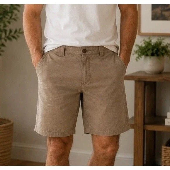 Magellan Outdoors Men’s 30W Khaki Chino Shorts Cotton Stretch Casual Flat Front