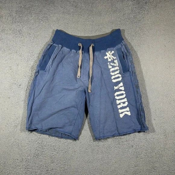 Y2k Zoo York Men's Medium Drawstring Blue Cotton Fleece Shorts #3373
