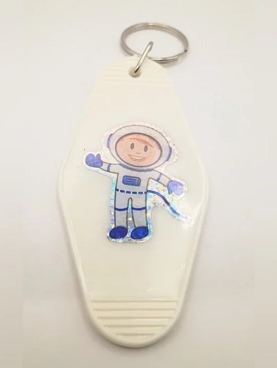 Holographic Astronaut Motel Keytag Keychain Outer Space Bag Charm