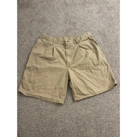 Vintage Pleated Khaki Shorts Mens 33 Tan Excellent Canvas Relaxed Fit Utility