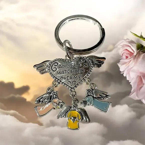 Deadstock Silver Tone Angels Spiritual Guardian Angels Watching Over Me Keychain