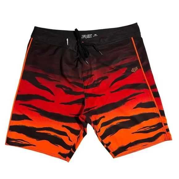Fox Racing orange black tiger Board shorts size 36 polyester stretch blend