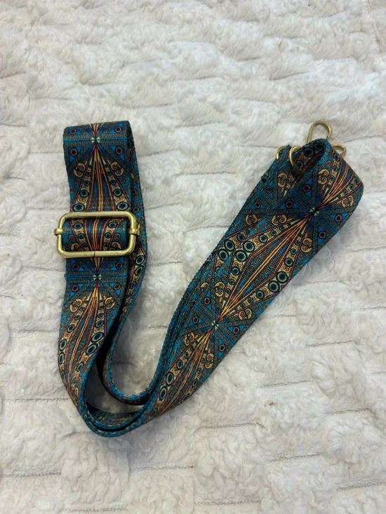Adjustable Boho Teal Geometric Guitar Purse Strap | Gold Hardware | Replacement