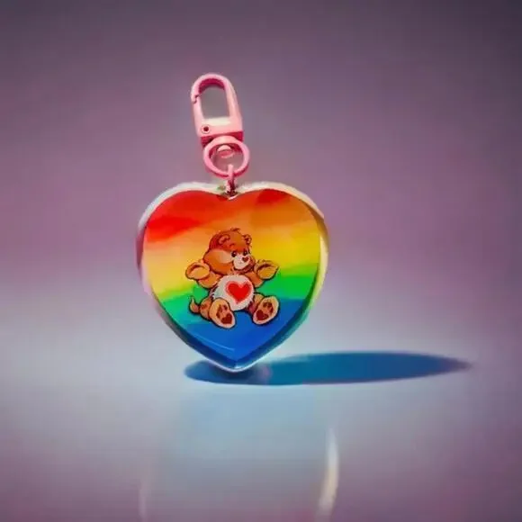 Care Bears Bag Charm Tenderheart, Rainbow Heart Dual Side Keychain Key Holder